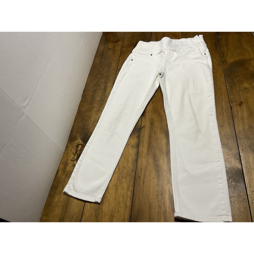 Spanx Cropped Jeans Womens Medium White Skinny Fit Side Zip Stretch Denim Pants